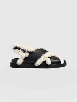 Saint and Sofia Isla Shearling Sandal - Black