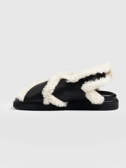 Saint and Sofia Isla Shearling Sandal - Black