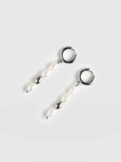 Saint and Sofia Jacqueline Pearl Drop Earrings - Silver