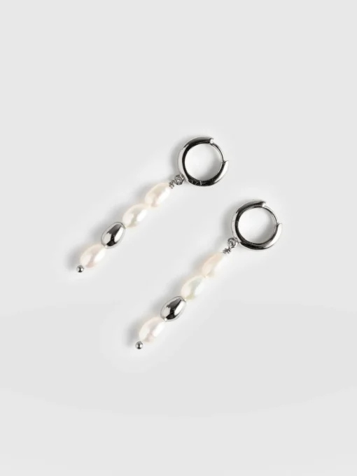 Saint and Sofia Jacqueline Pearl Drop Earrings - Silver