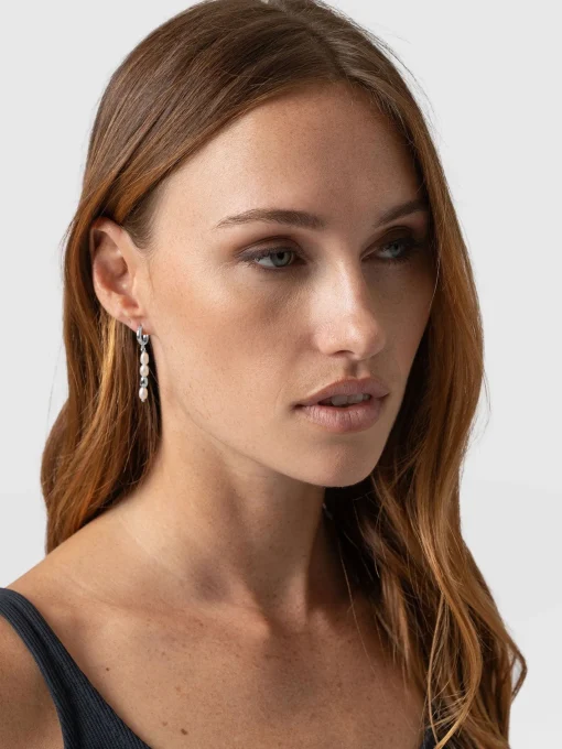 Saint and Sofia Jacqueline Pearl Drop Earrings - Silver