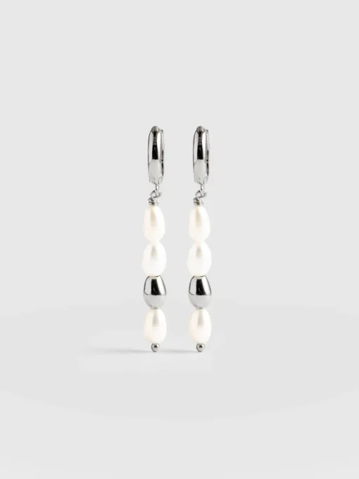 Saint and Sofia Jacqueline Pearl Drop Earrings - Silver