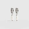 Saint and Sofia Jacqueline Pearl Huggie Earrings - Silver