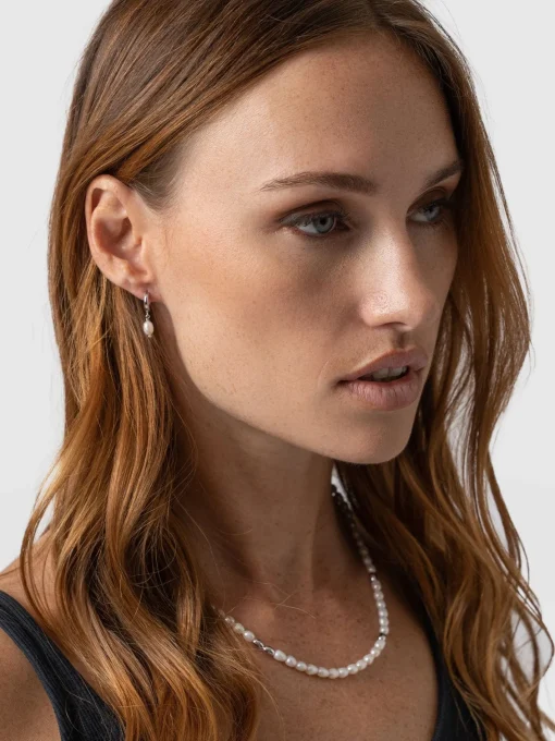Saint and Sofia Jacqueline Pearl Huggie Earrings - Silver