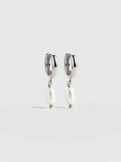 Saint and Sofia Jacqueline Pearl Huggie Earrings - Silver
