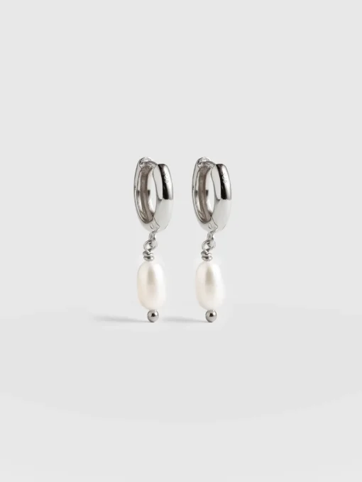 Saint and Sofia Jacqueline Pearl Huggie Earrings - Silver