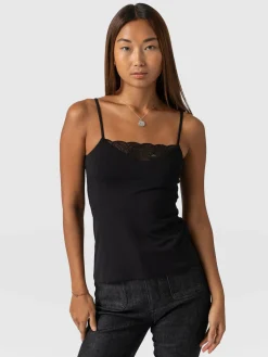 Saint and Sofia Jersey Lace Cami - Black