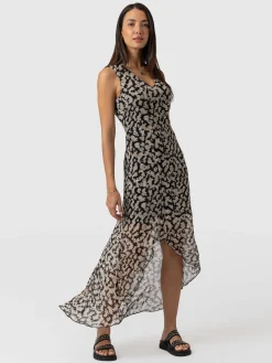 Saint and Sofia Lexi High Low Dress - Black Confetti Petal