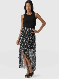 Saint and Sofia Lexi High Low Skirt - Black Spring Floral