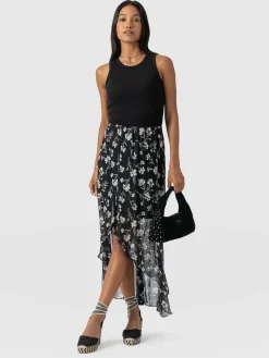 Saint and Sofia Lexi High Low Skirt - Black Spring Floral