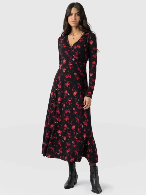 Saint and Sofia Maggie Wrap Midi Dress - Pink Aurora