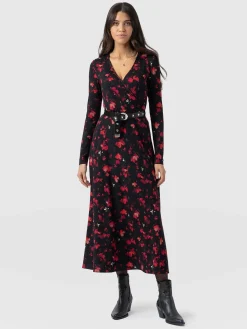 Saint and Sofia Maggie Wrap Midi Dress - Pink Aurora