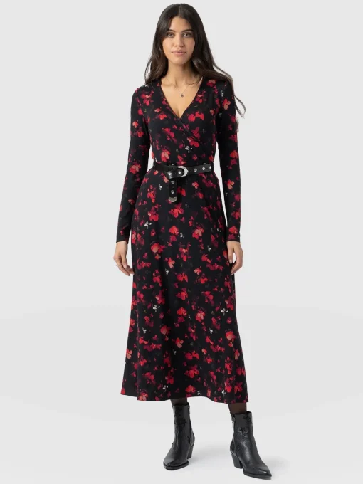 Saint and Sofia Maggie Wrap Midi Dress - Pink Aurora