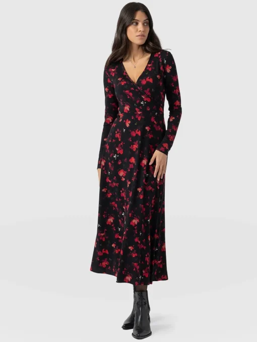Saint and Sofia Maggie Wrap Midi Dress - Pink Aurora