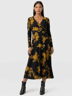 Saint and Sofia Maggie Wrap Midi Dress - Yellow Fade Floral