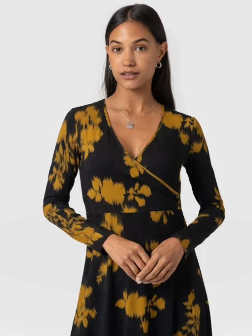 Saint and Sofia Maggie Wrap Midi Dress - Yellow Fade Floral
