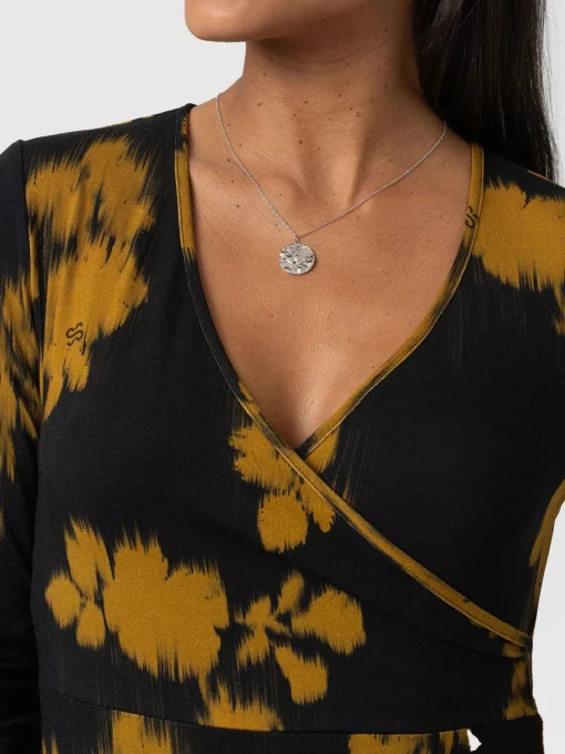 Saint and Sofia Maggie Wrap Midi Dress - Yellow Fade Floral