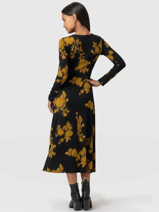 Saint and Sofia Maggie Wrap Midi Dress - Yellow Fade Floral