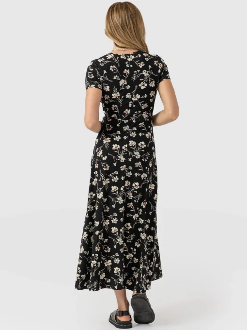 Saint and Sofia Maggie Wrap Short Sleeve Midi Dress - Black Spring Floral