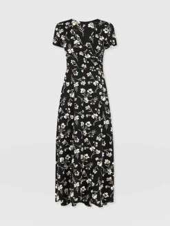 Saint and Sofia Maggie Wrap Short Sleeve Midi Dress - Black Spring Floral