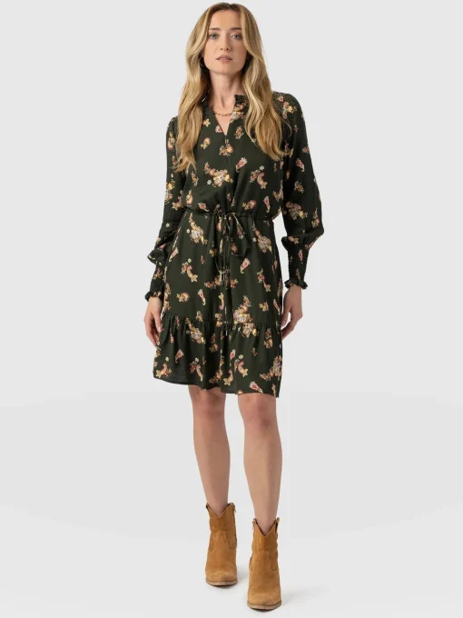 Saint and Sofia Mini Olivia Zip Up Dress - Khaki Paisley