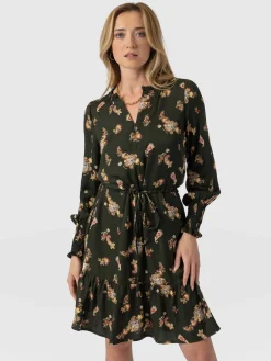 Saint and Sofia Mini Olivia Zip Up Dress - Khaki Paisley