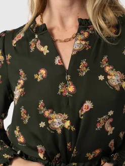 Saint and Sofia Mini Olivia Zip Up Dress - Khaki Paisley