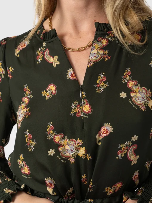 Saint and Sofia Mini Olivia Zip Up Dress - Khaki Paisley
