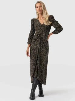 Saint and Sofia Paloma Ruched Dress - Ditsy Leopard