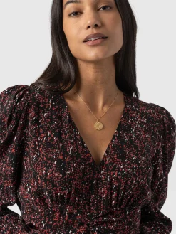 Saint and Sofia Paloma Ruched Dress - Red Ditsy Leopard