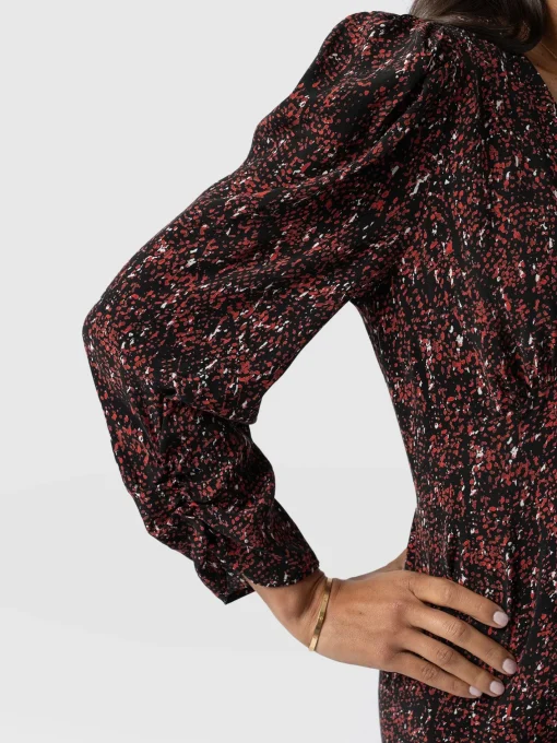 Saint and Sofia Paloma Ruched Dress - Red Ditsy Leopard