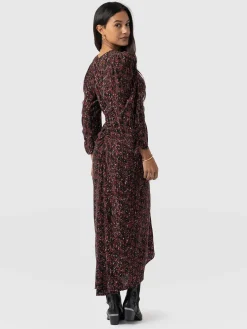 Saint and Sofia Paloma Ruched Dress - Red Ditsy Leopard