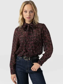 Saint and Sofia Paxton Pussybow Blouse - Red Ditsy Leopard