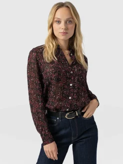 Saint and Sofia Paxton Pussybow Blouse - Red Ditsy Leopard