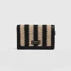Saint and Sofia Primrose Wallet on Chain - Beige/Black Raffia