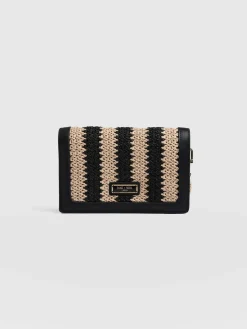 Saint and Sofia Primrose Wallet on Chain - Beige/Black Raffia