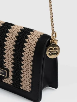 Saint and Sofia Primrose Wallet on Chain - Beige/Black Raffia