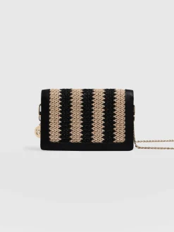Saint and Sofia Primrose Wallet on Chain - Beige/Black Raffia