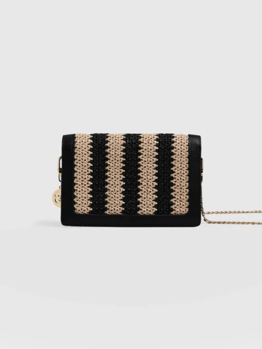 Saint and Sofia Primrose Wallet on Chain - Beige/Black Raffia