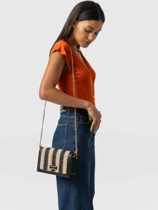 Saint and Sofia Primrose Wallet on Chain - Beige/Black Raffia