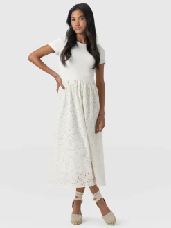 Saint and Sofia Sophia Contrast Dress - White Broderie