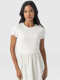 Saint and Sofia Sophia Contrast Dress - White Broderie