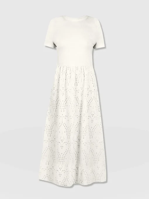Saint and Sofia Sophia Contrast Dress - White Broderie