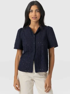 Saint and Sofia Tabitha Short Sleeve Blouse - Navy