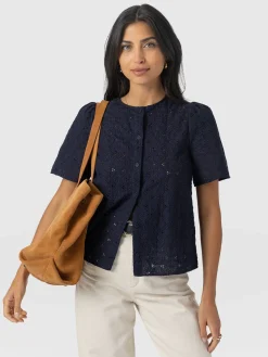 Saint and Sofia Tabitha Short Sleeve Blouse - Navy